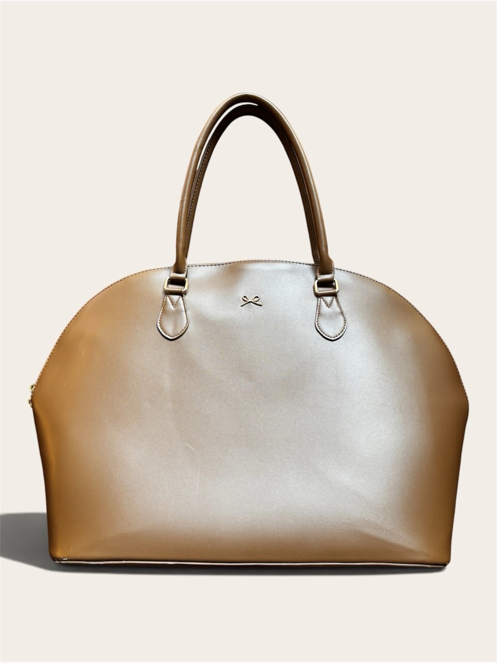 Caramel Faux Leather Work Tote Laptop Bag | Gold Bow Details | NWOT - Picture 14 of 14